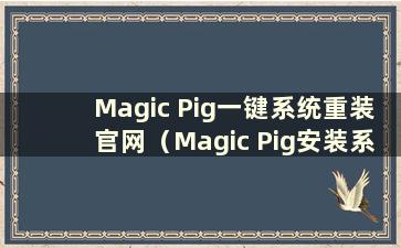 Magic Pig一键系统重装官网（Magic Pig安装系统坏了）